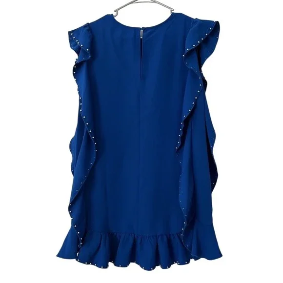 Glam Dress Womens Size M Royal Blue Studded Ruffle Trim Shift Mini - Picture 5 of 6